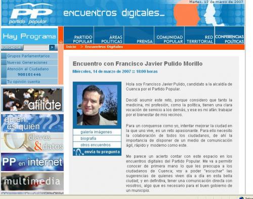 Pulido participa en los Encuentros Digitales de www.pp.es, hoy miércoles 14 de marzo, a las 18 horas