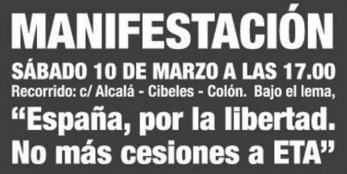 ACUDAMOS: El Partido Popular convoca a todos los españoles a manifestarse por la libertad y contra las cesiones a ETA